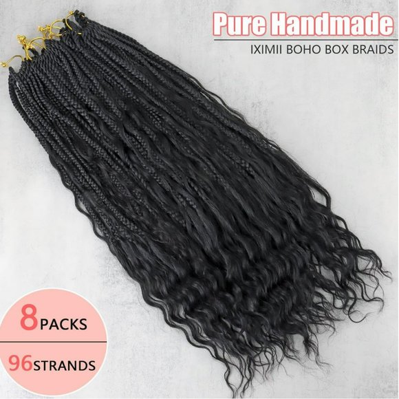 🖤 Boho Box Braids with Human Hair Curls ~ NIB! - Picture 1 of 8